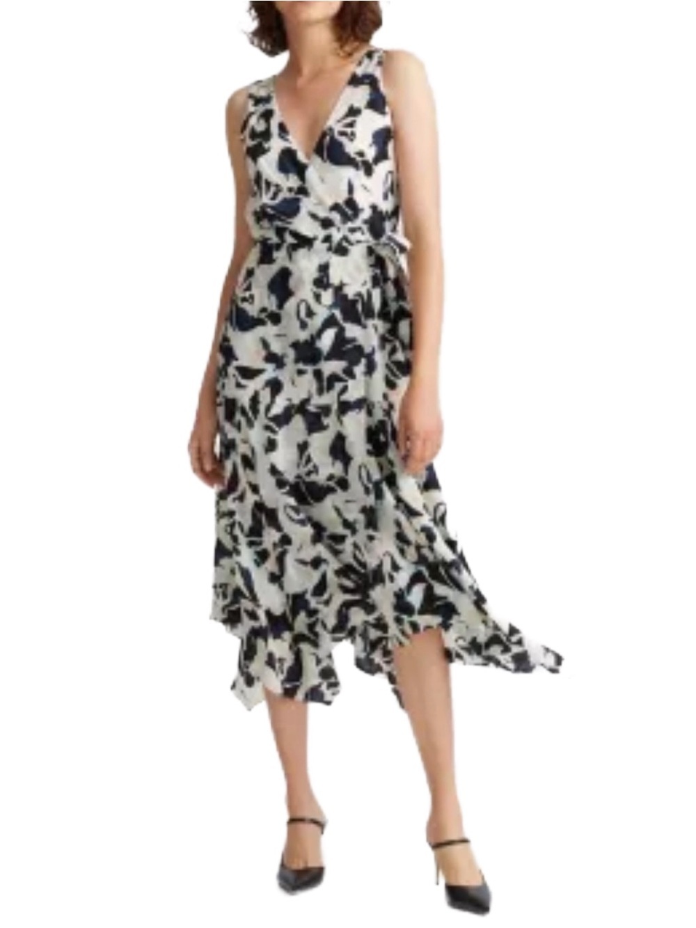 Club Monaco Faux Wrap SILK Dress Handkerchief Hem Tie Waist Sz 0 NWT